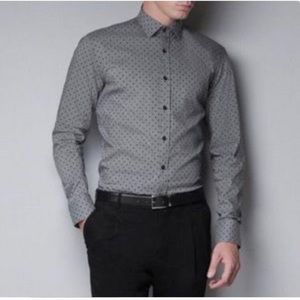 Zara Man gray polka dot button up shirt